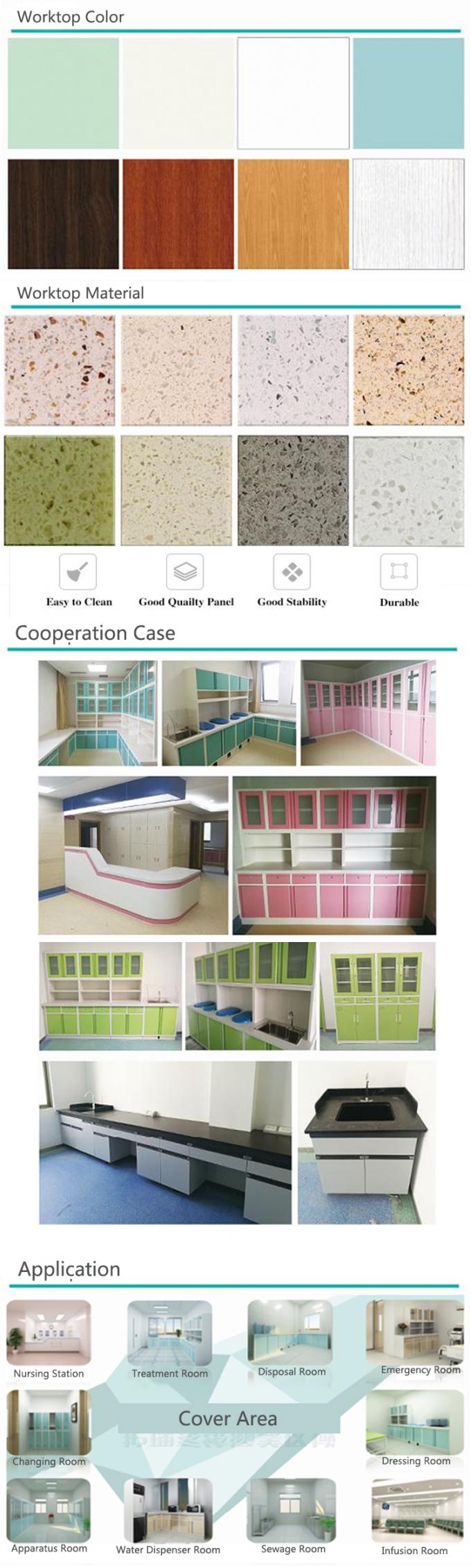 L 3000*W 600*H 850 a 900 mm Muebles para hospitales proveedores Muebles de almacenamiento médico con bisagra de 110 grados 0