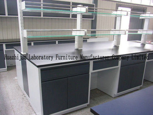 Bancos de laboratorio de acero con el estante el reactivo y la fuente de alimentación central del banco del laboratorio para el uso del laboratorio