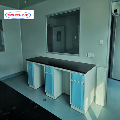 Buen precio Fabricado a medida 4 armarios Banco de trabajo de laboratorio azul Banco de laboratorio construido con acero completo en línea