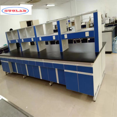 Buen precio Banco de laboratorio de química bien organizado con cajones y superficie azul lisa en línea