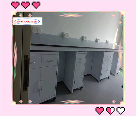 Buen precio Bancos de laboratorio funcionales de química Bancos de trabajo de laboratorio con gabinete de acero inoxidable y tapa de resina fenólica / epoxi en línea