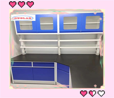 Buen precio Banco de laboratorio de química de acero laminado en frío para el marco de gobierno con estante de vidrio ajustable en línea