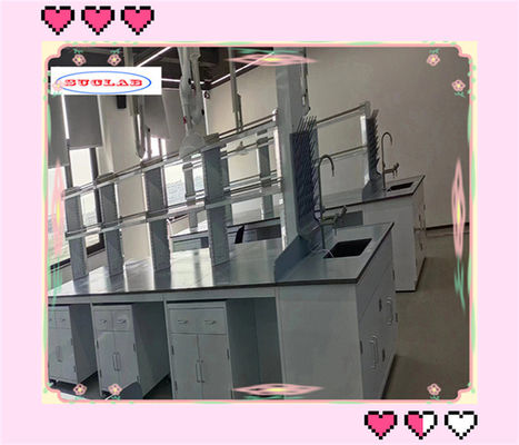 Buen precio Bancos de laboratorio de química de acero completo con construcción de acero completo y fregadero de cerámica en línea