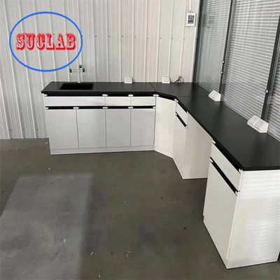 Buen precio Muebles de laboratorio Precio Marco de acero laminado en frío con estante de vidrio de 12 mm de espesor para laboratorio en línea