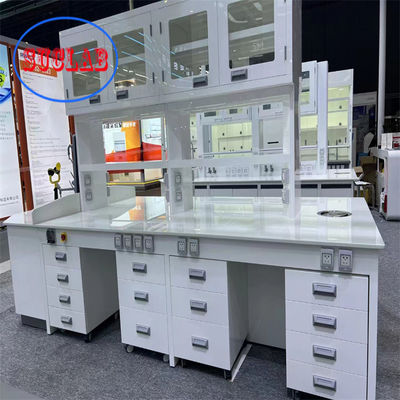 Buen precio Banco de laboratorio de química de color personalizado con gabinete de base de acero en línea