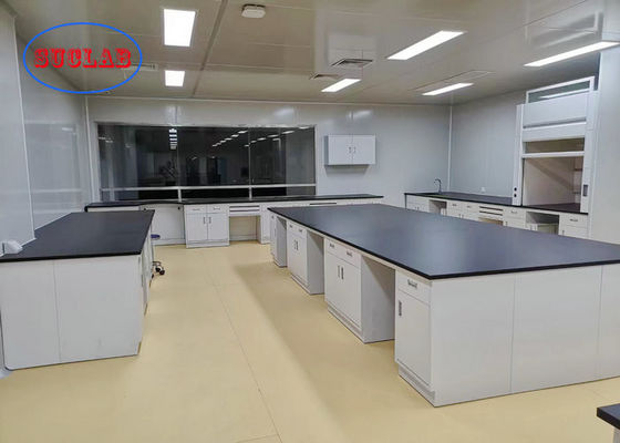 Buen precio Casos de laboratorio gris y blanco con escritorio de resina fenólica negra en el laboratorio universitario en línea
