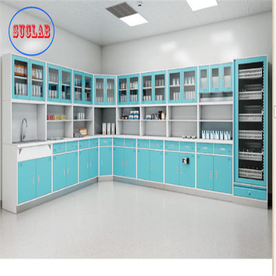 Buen precio Muebles de hospital clínica de la pared montado gabinete desechable de acero inoxidable mango 110 grados bisagra Blanco en línea