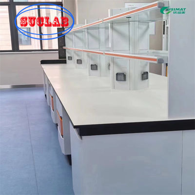 Buen precio Diseño de muebles de laboratorio de química de escuela pulida con almacenamiento de color personalizable y características de seguridad en línea