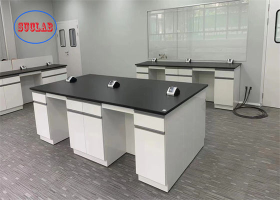 Buen precio Banco de laboratorio de química de acero Banco de trabajo de laboratorio de Hong Kong Blanco con enchufe multifuncional y estante de vidrio ajustable en línea