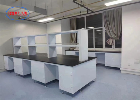 Buen precio Estante de vidrio ajustable Banco de laboratorio de química Banco de laboratorio de Hong Kong Con tapas fenólicas Base metálica y tren silencioso en línea