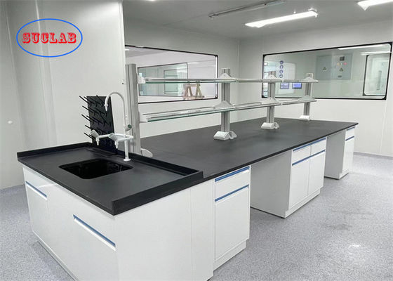 Buen precio Banco de laboratorio de química multifuncional Trabajo de casos de laboratorio Vietnam con tapas fenólicas Grifón de latón y bisagra de amortiguador DTC en línea