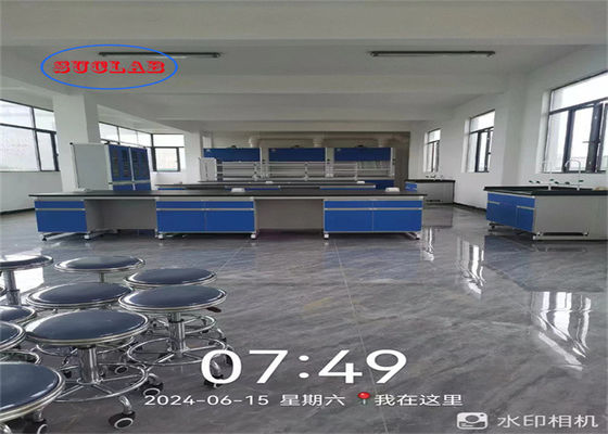 Buen precio Laboratorio de Química de la Madera Banco de trabajo de laboratorio de casos de Vietnam con resina fenólica Plataforma de trabajo / C marco gabinetes múltiples en línea