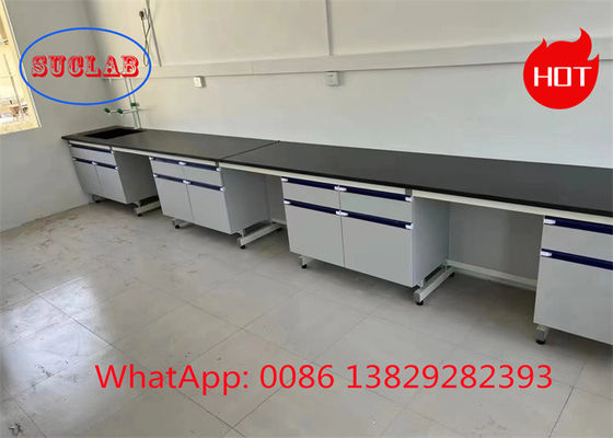 Buen precio Banco de trabajo de laboratorio de química Banco de trabajo de laboratorio de acero de madera Banco de trabajo de laboratorio con encimeras de resina fenólica en línea